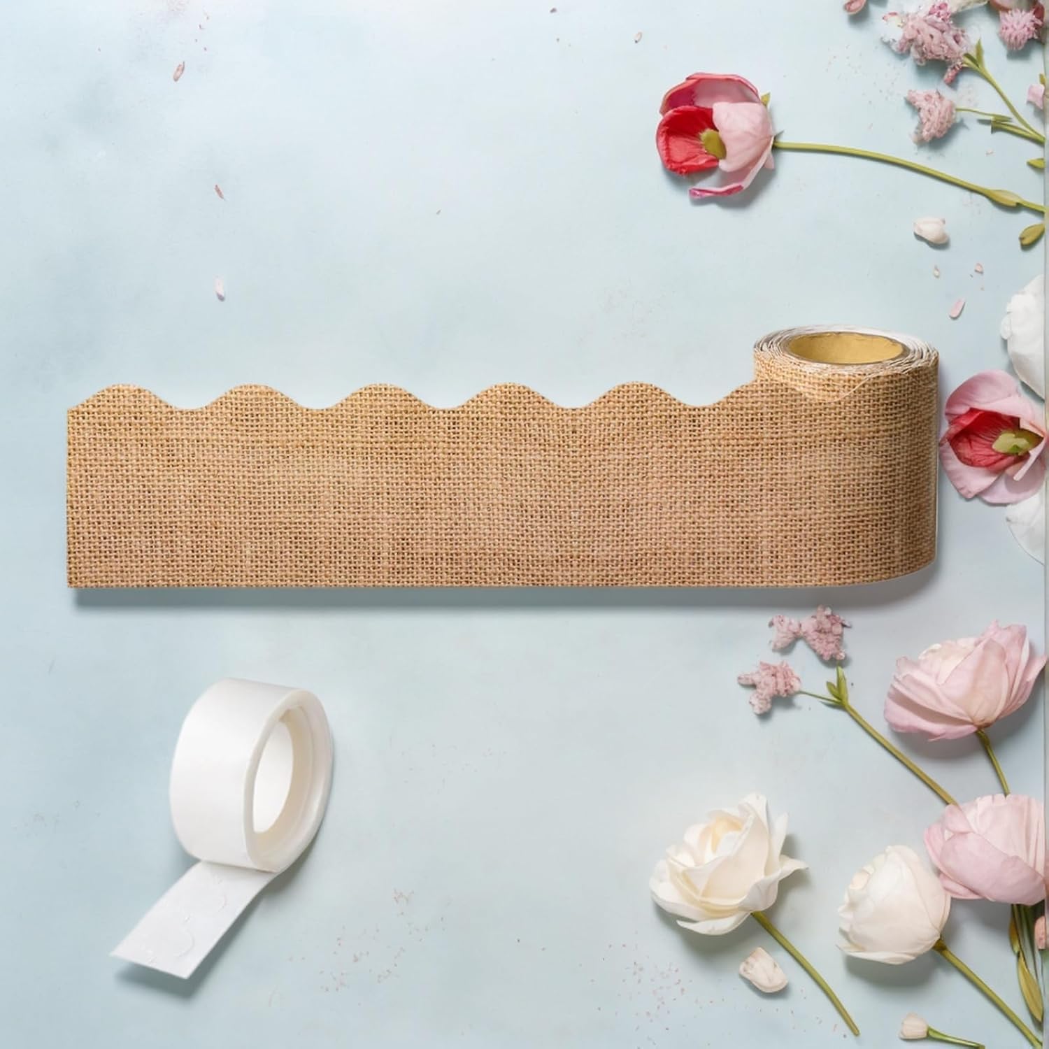 Scalloped Border Trim / Burlap / White