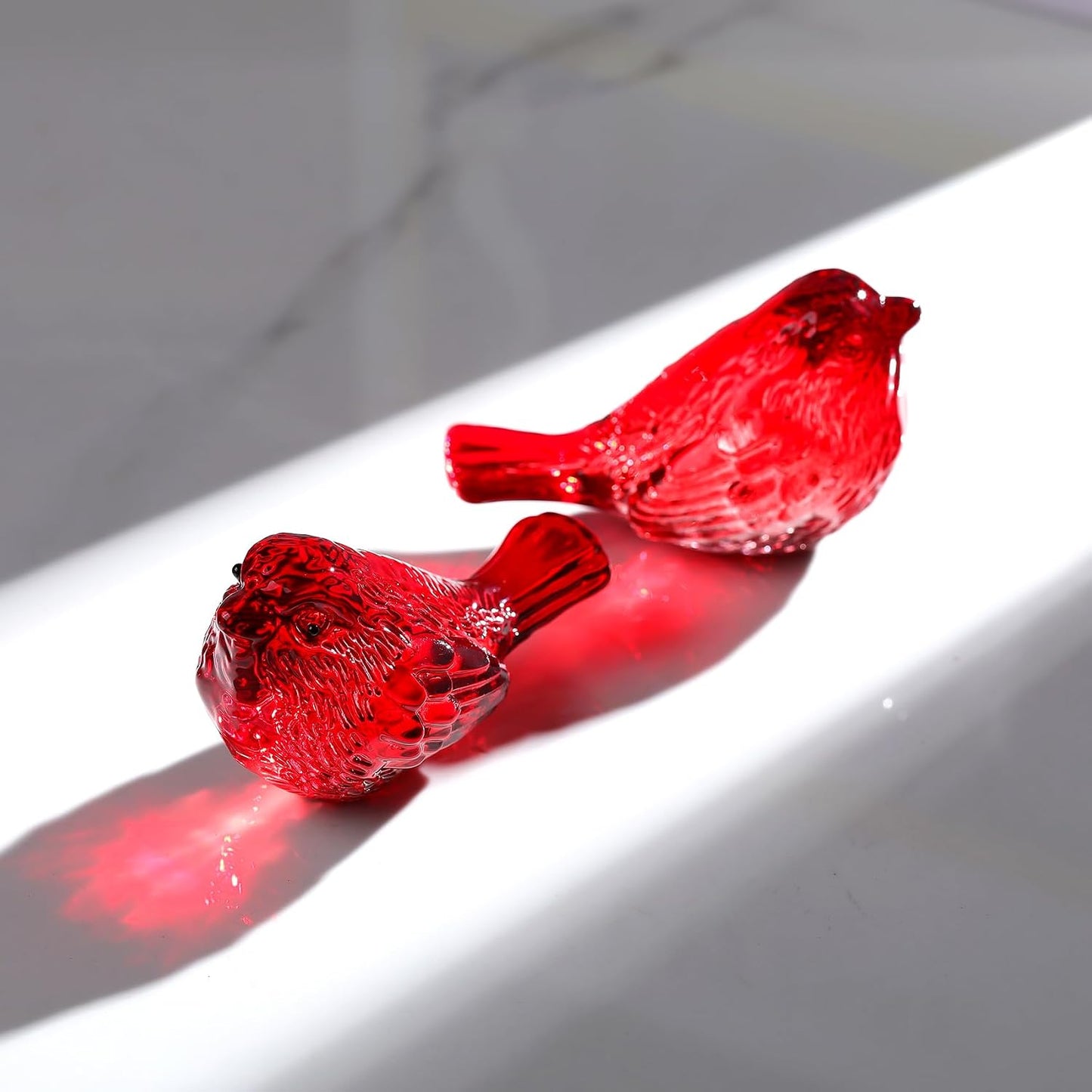 Crystal Birds Gifts for Women Men Bird Lovers Glass Bird Handmade Animal Figurines / Red / Set of 2