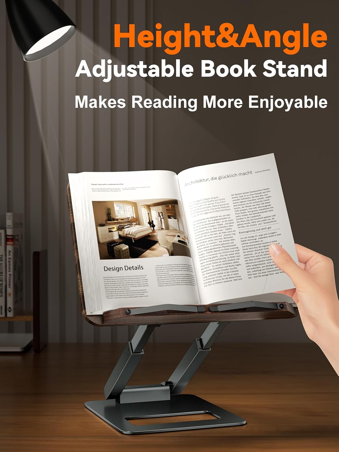 Tounee Book Stand, Telescopic Book Holder Stand, Adjustable Height Pull Out Design Ergonomic Cookbook Stand with