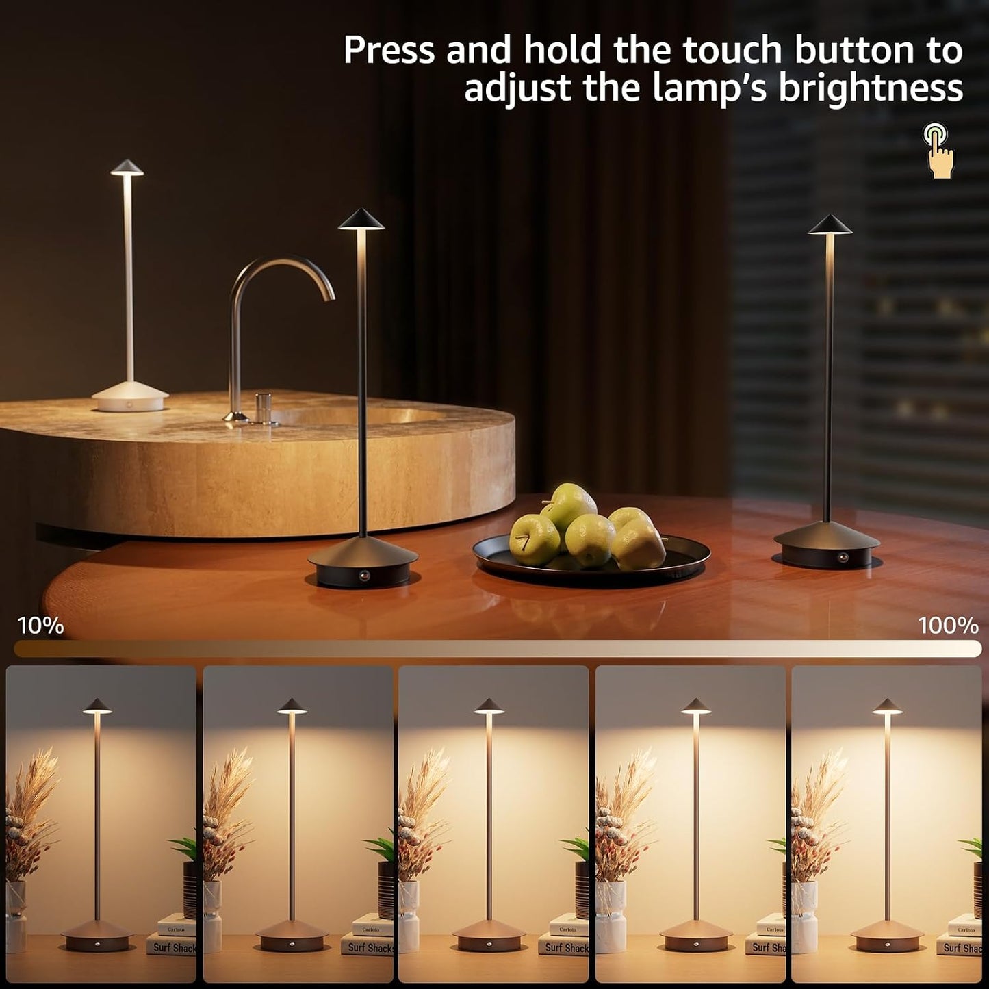 Cordless LED Table Lamps,Portable Battery Desk Lamp,2 Pack,Rust Red | 6000mAh Rechargeable,3000K/4500K/6000K Touch