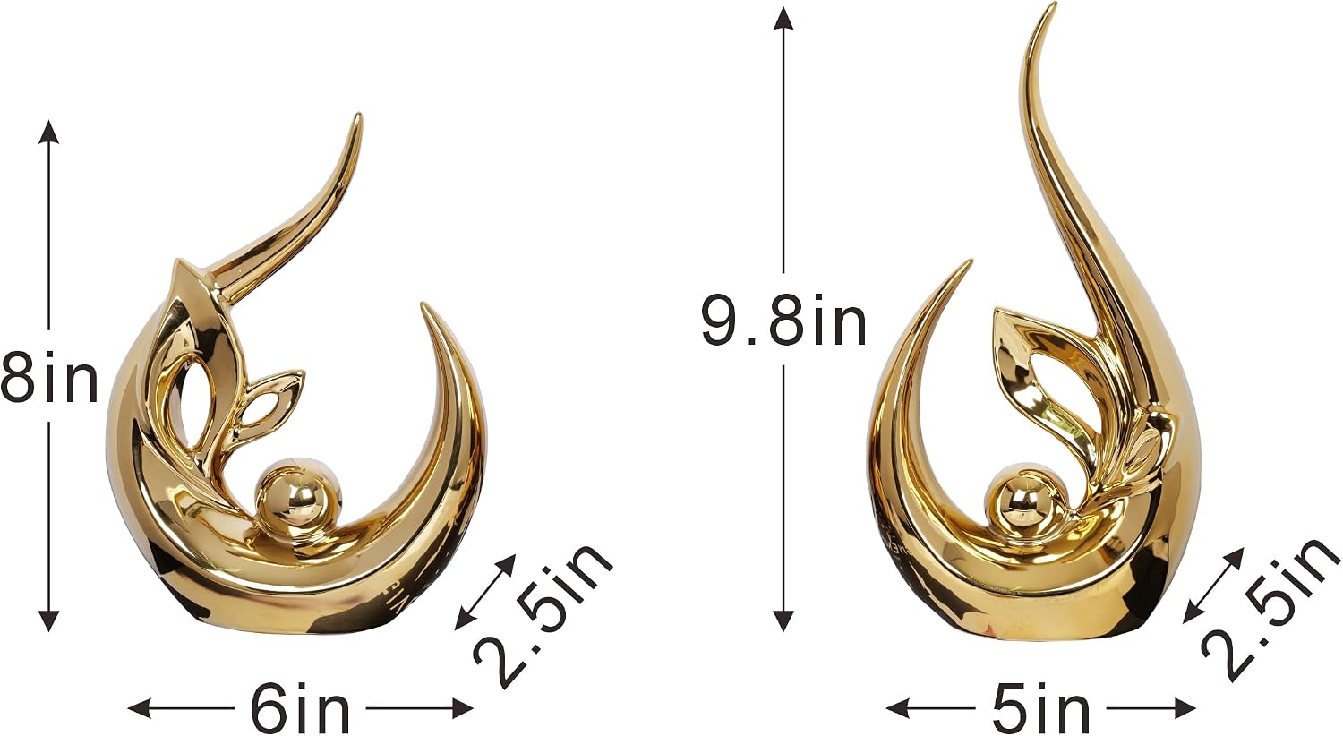Home Decor Accent Ceramic Statue Abstract Sculptures Centerpieces Mid Century / Gold / Set of 2
