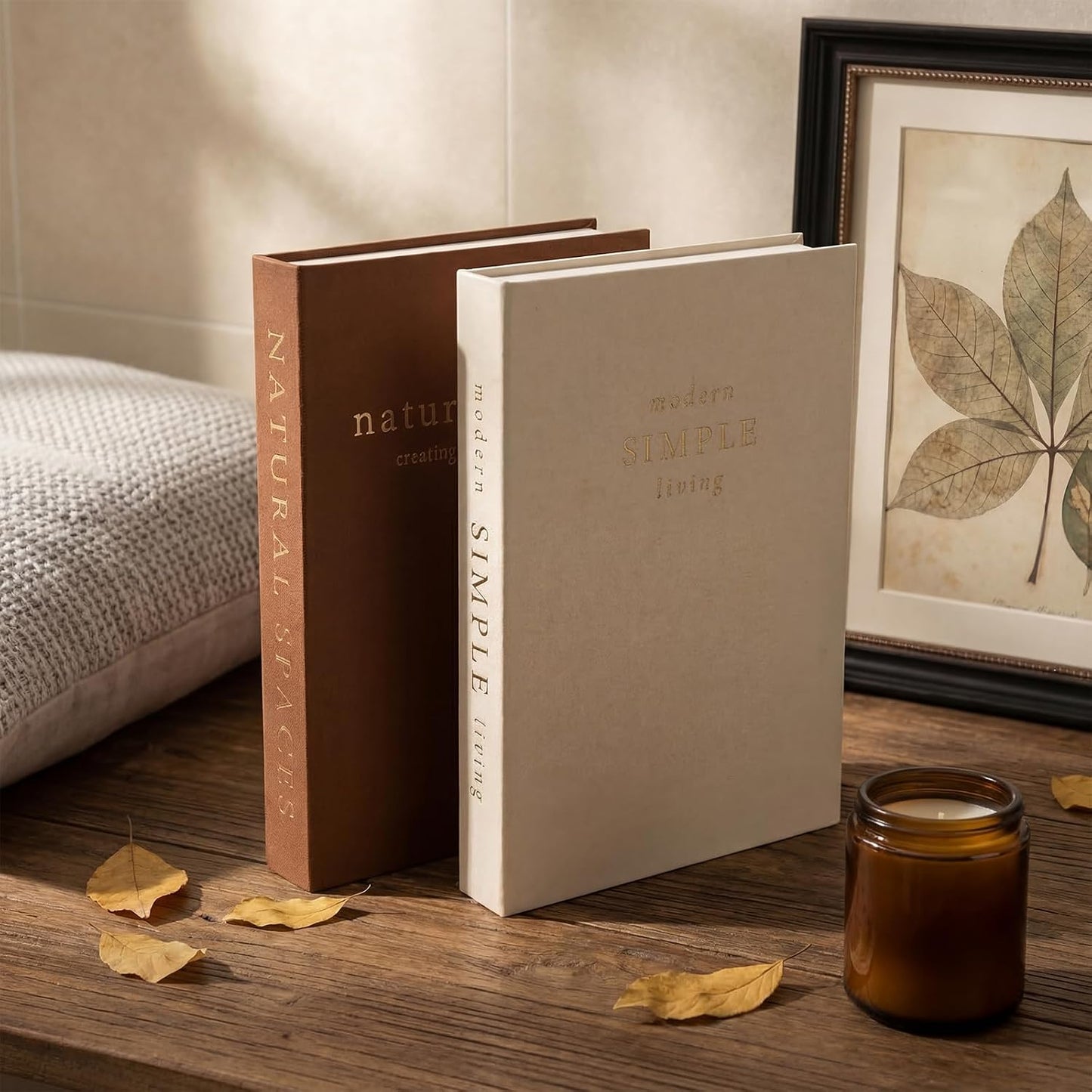 Linen Covered Decor Books / Gold / Set of 2