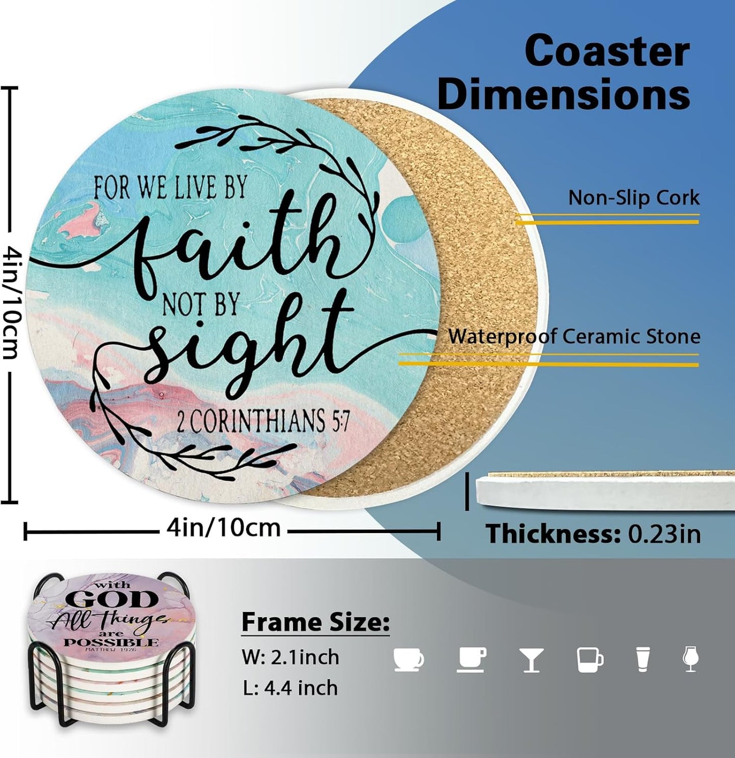 Holder / Christian Ceramic Coasters / Set of 6