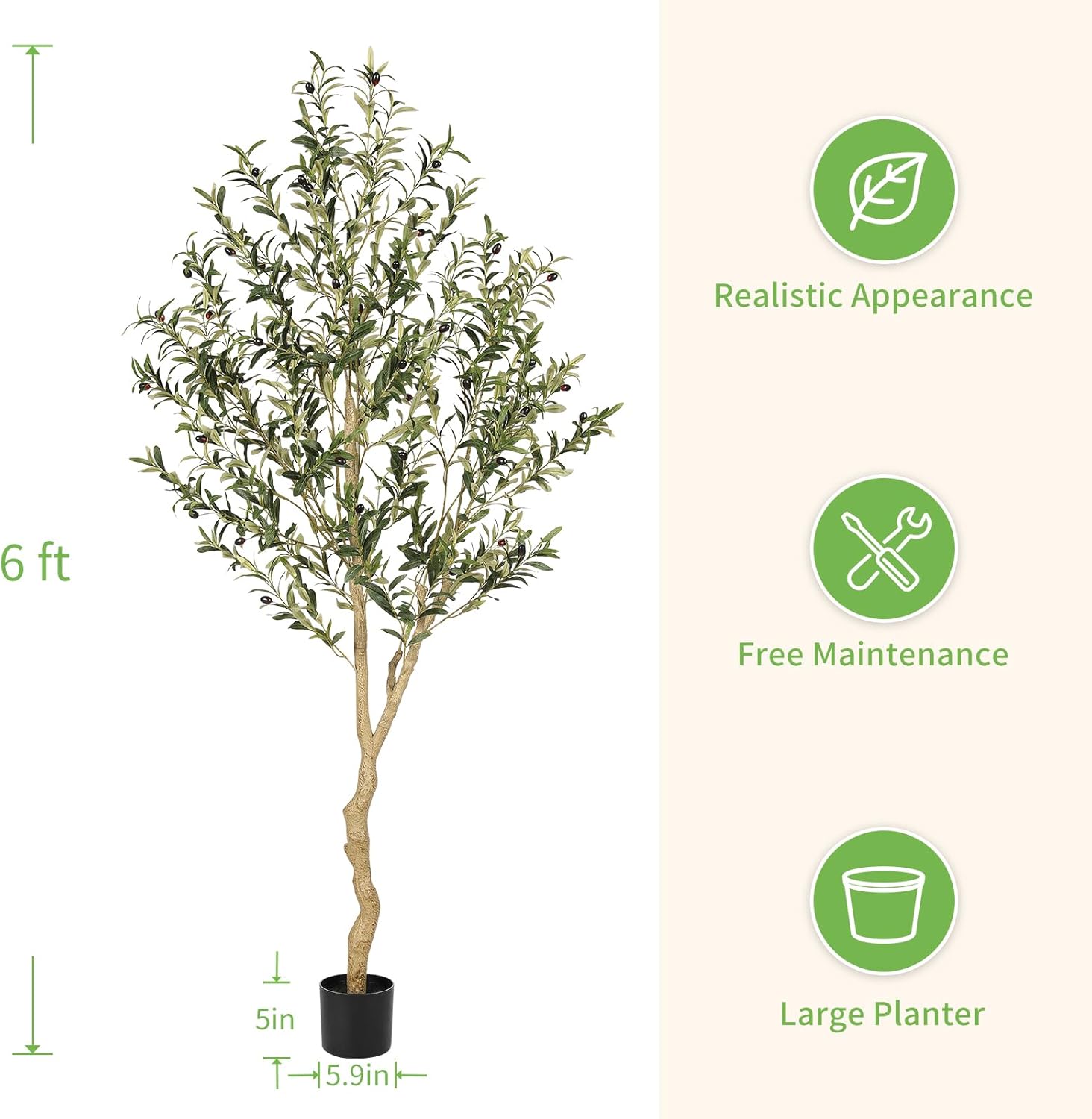 Faux Olive Tree / 6ft / Natural / 6 Inch
