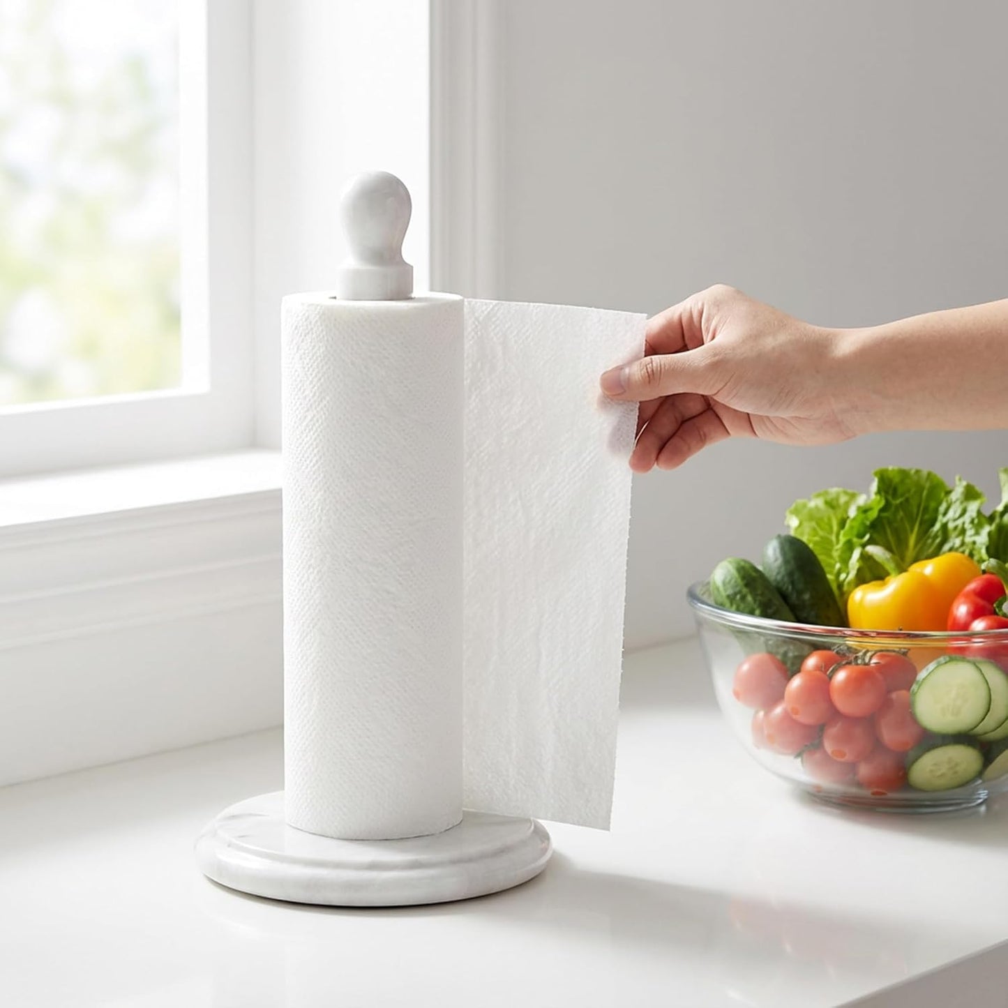 Radicaln White Marble Paper Towel Holder Countertop – 12.5 Inch Towel Stand for Bathroom & Kitchen, Premium Handmade