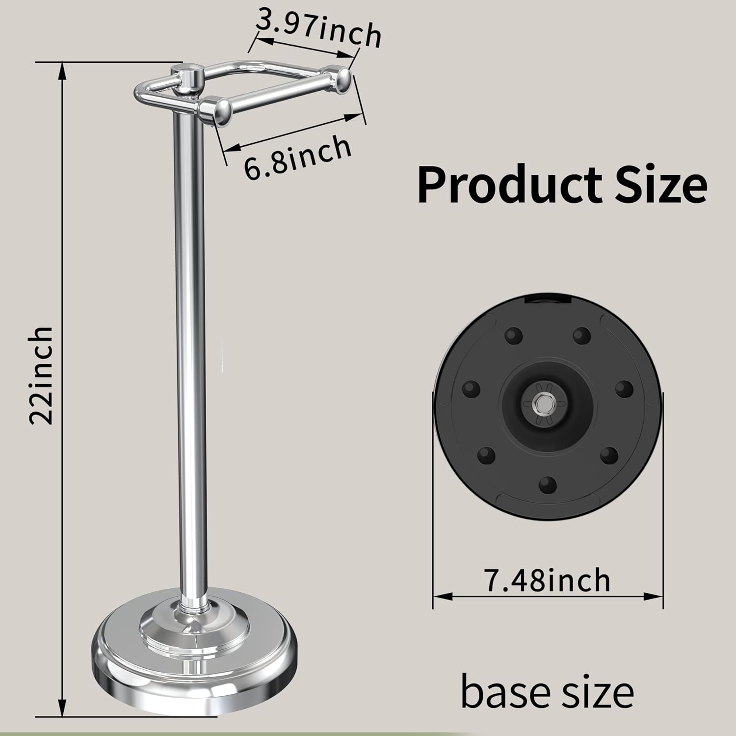 Toilet Paper Holder Stand, Toilet Paper Holder Free Standing,Post Pivoting Design & Stable Weighted Base SUS304