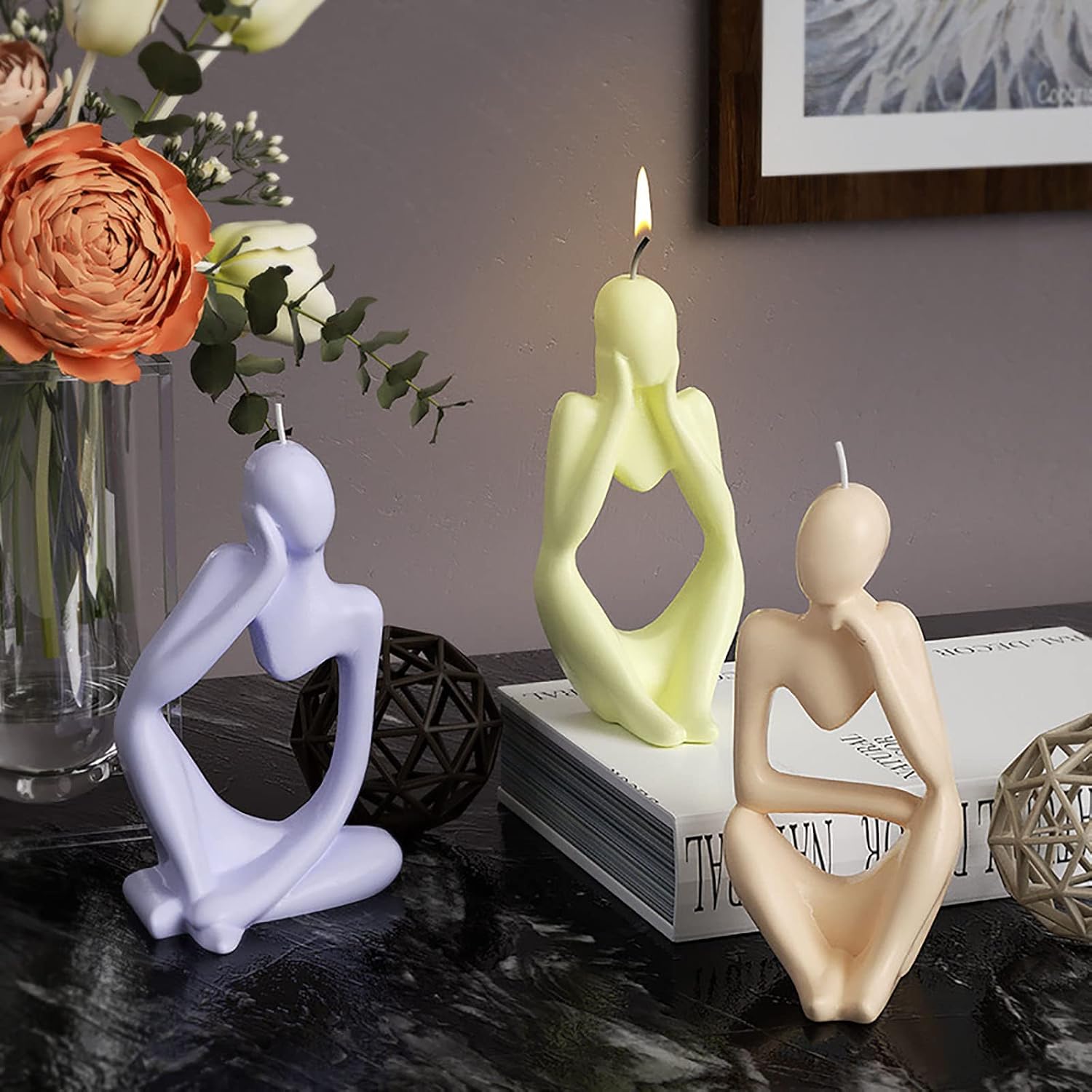 Thinker Statue Silicone Resin Mold Abstract Sculptures Figurines Decoration Office Desk / Set of 3