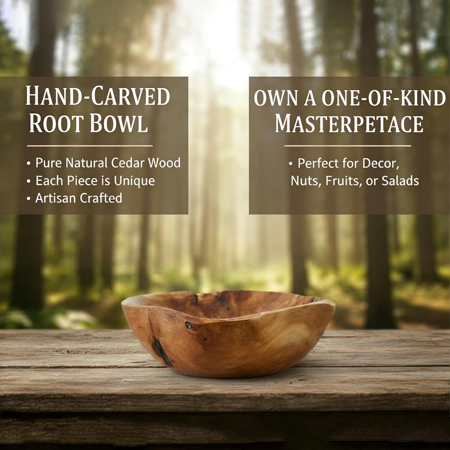 Wooden bowl Creative Wood Bowl Root Carved Bowl Decorative Handmade Wood Candy Serving / Natural