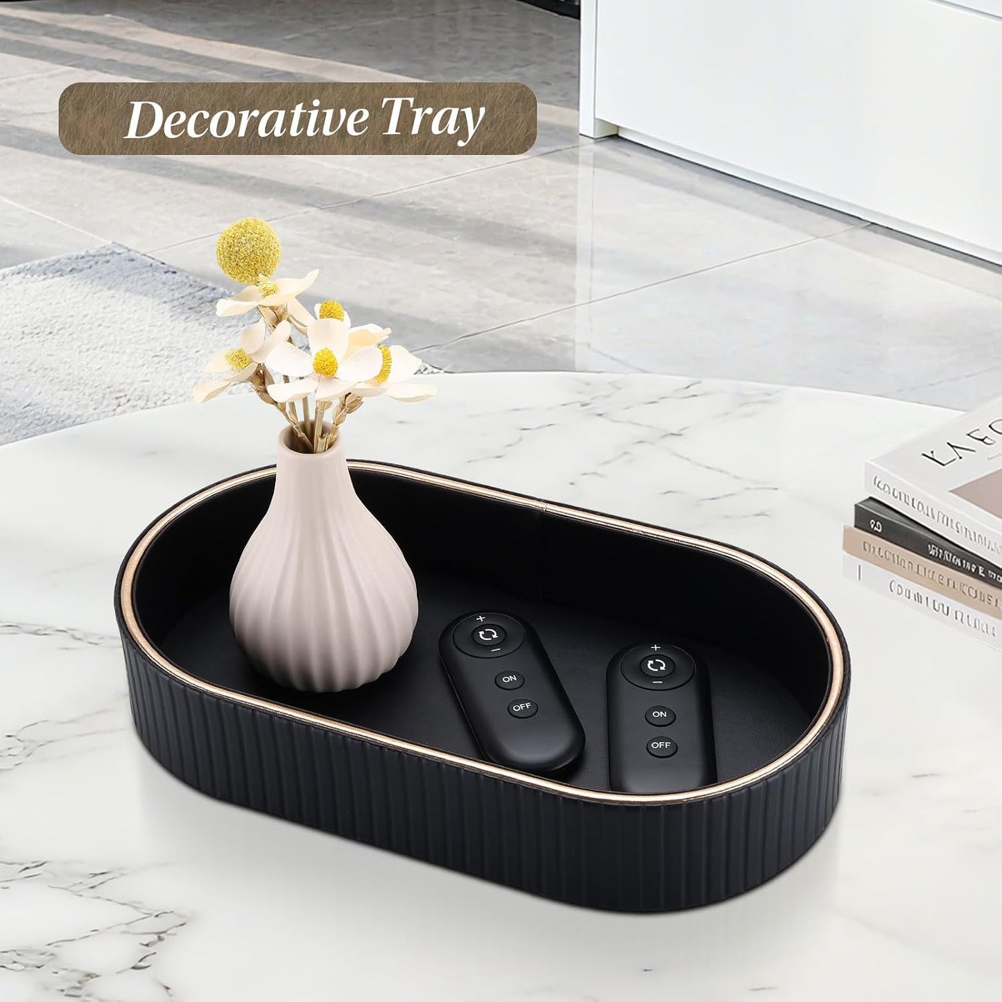 PU Leather Valet Tray Nightstand Organizer / Black
