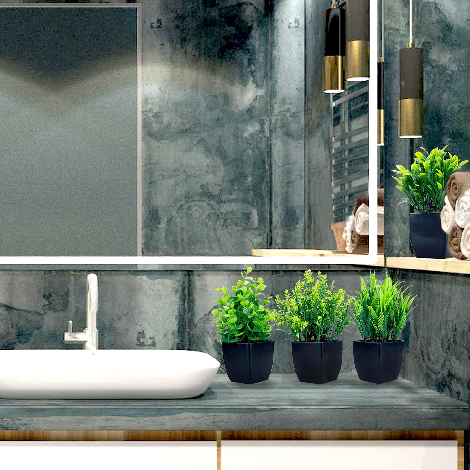 Fake Plants in Black Pot Mini Artificial Eucalyptus Potted Plant Small Faux / Black-4 / Set of 4