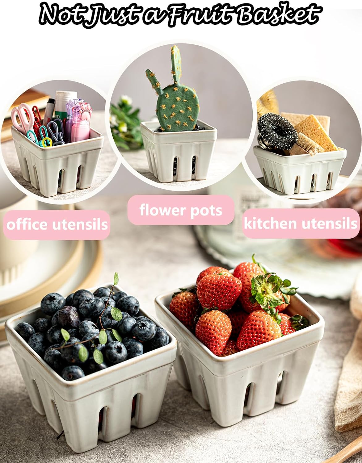 Ceramic Berry Basket / White / Square-4.0 Inch / Set of 2