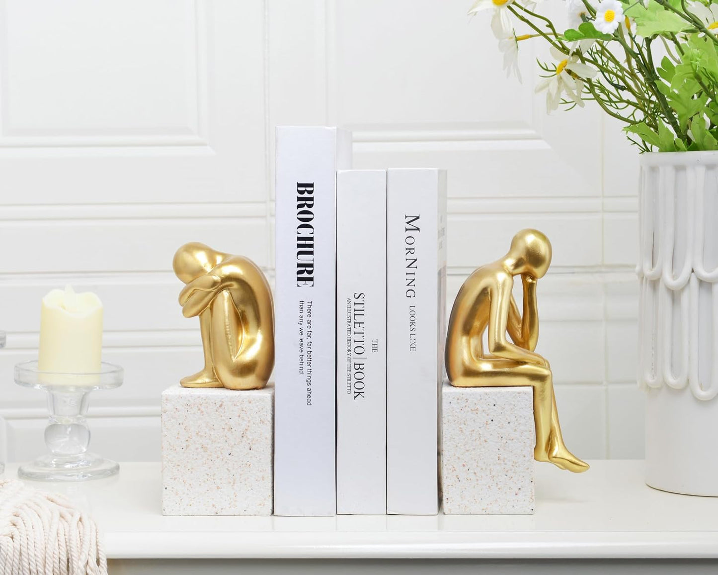 Unique Statue / Resin Book Ends / Thinker / Gold
