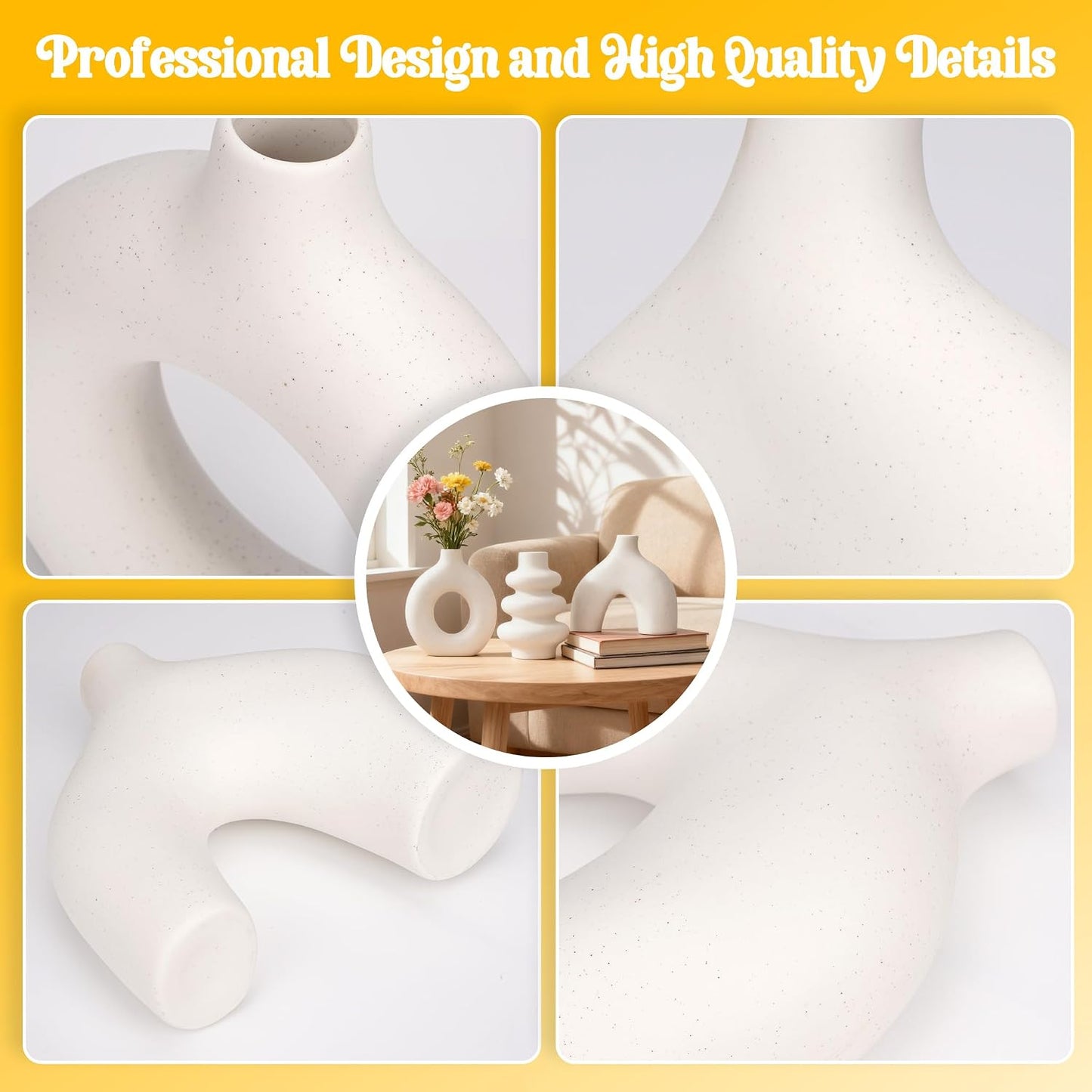 Large Ceramic Modern Flower Vase / White / Set of 3