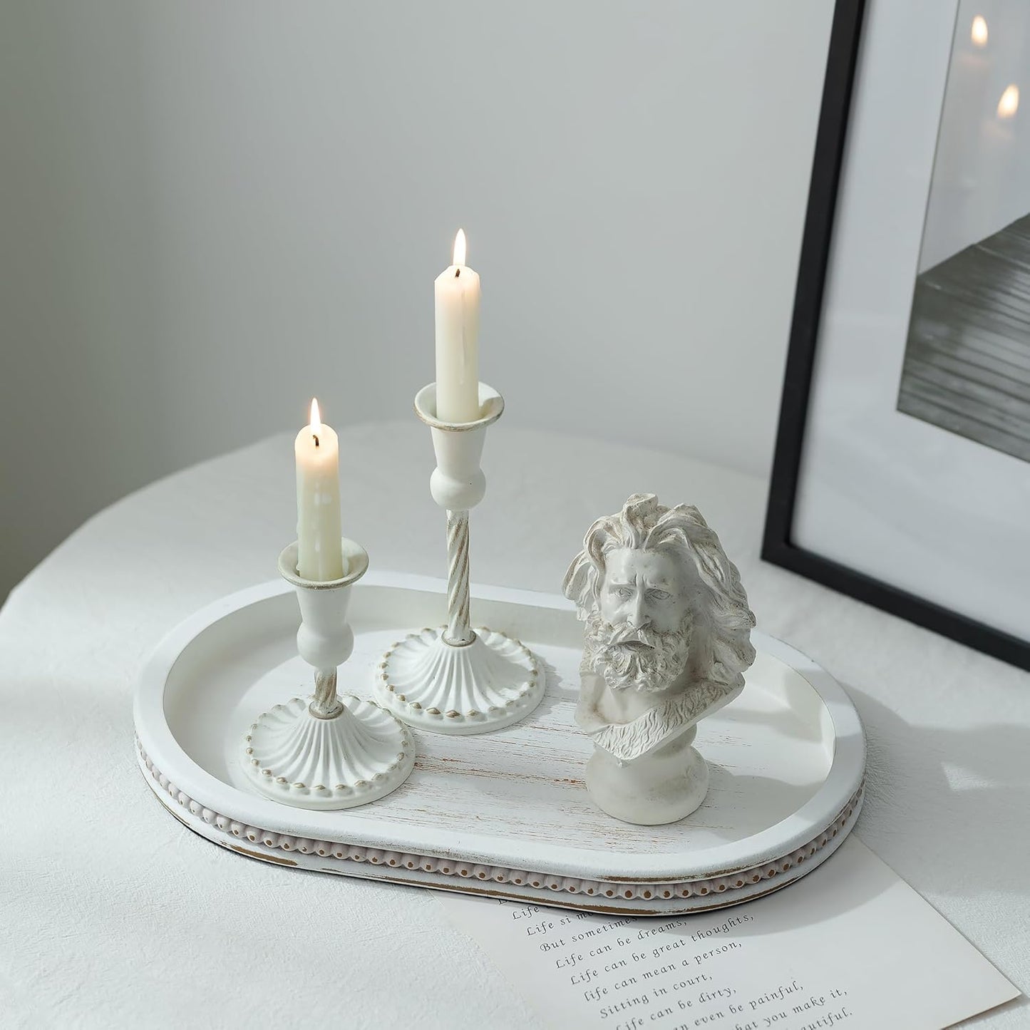 Oval Centerpiece Tray Wood for Farmhouse Entry Table Decor Round / Oval Whitewash / White