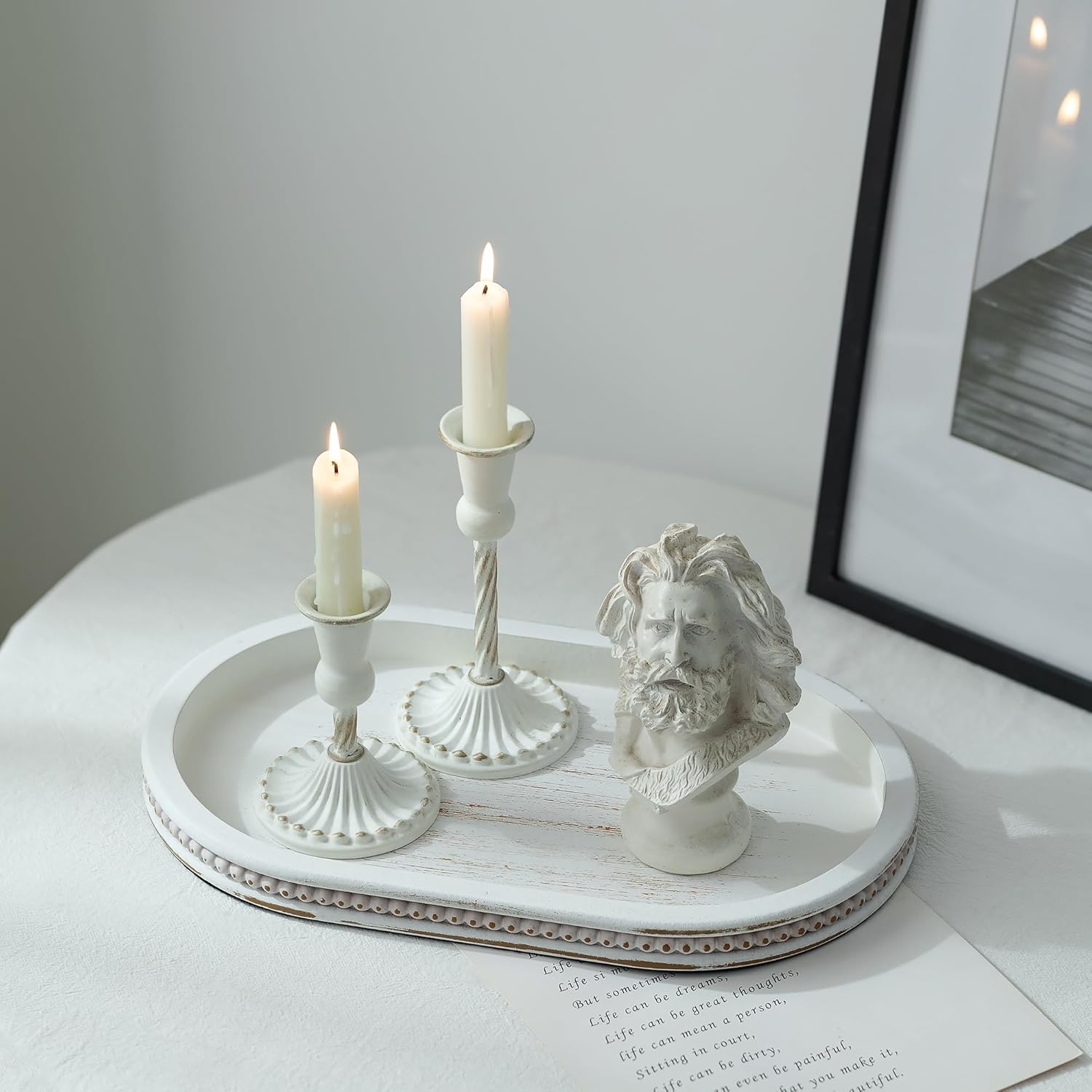 Oval Centerpiece Tray Wood for Farmhouse Entry Table Decor Round / Oval Whitewash / White