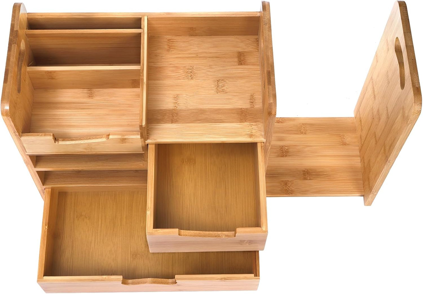 ZOOFOX Bamboo Desk Organizer with Adjustable File Holder, Mail Organizer Countertop with Drawer, 4-Tier Desktop