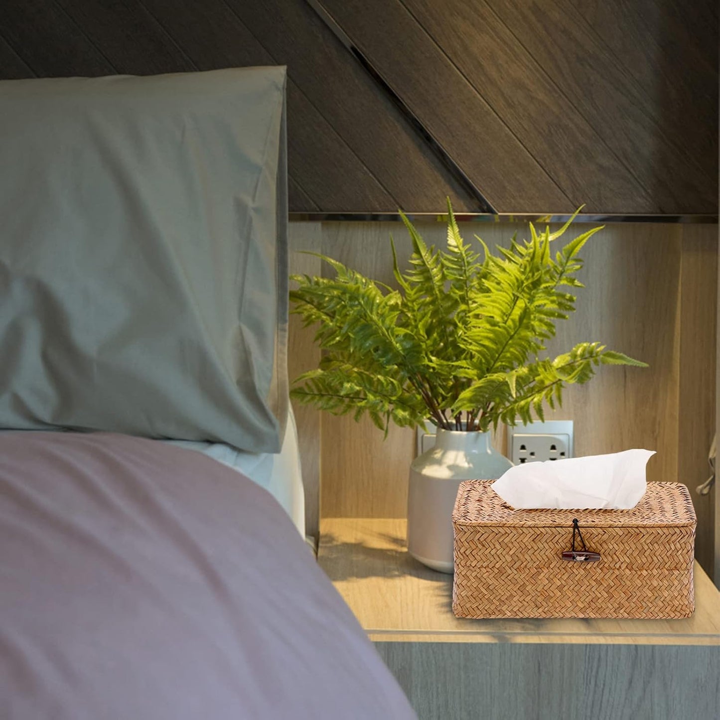 Tissue Box Cover Rectangle Tissue Box Seagrass Tissue Box Holder Woven Tissue / Caramel / Medium