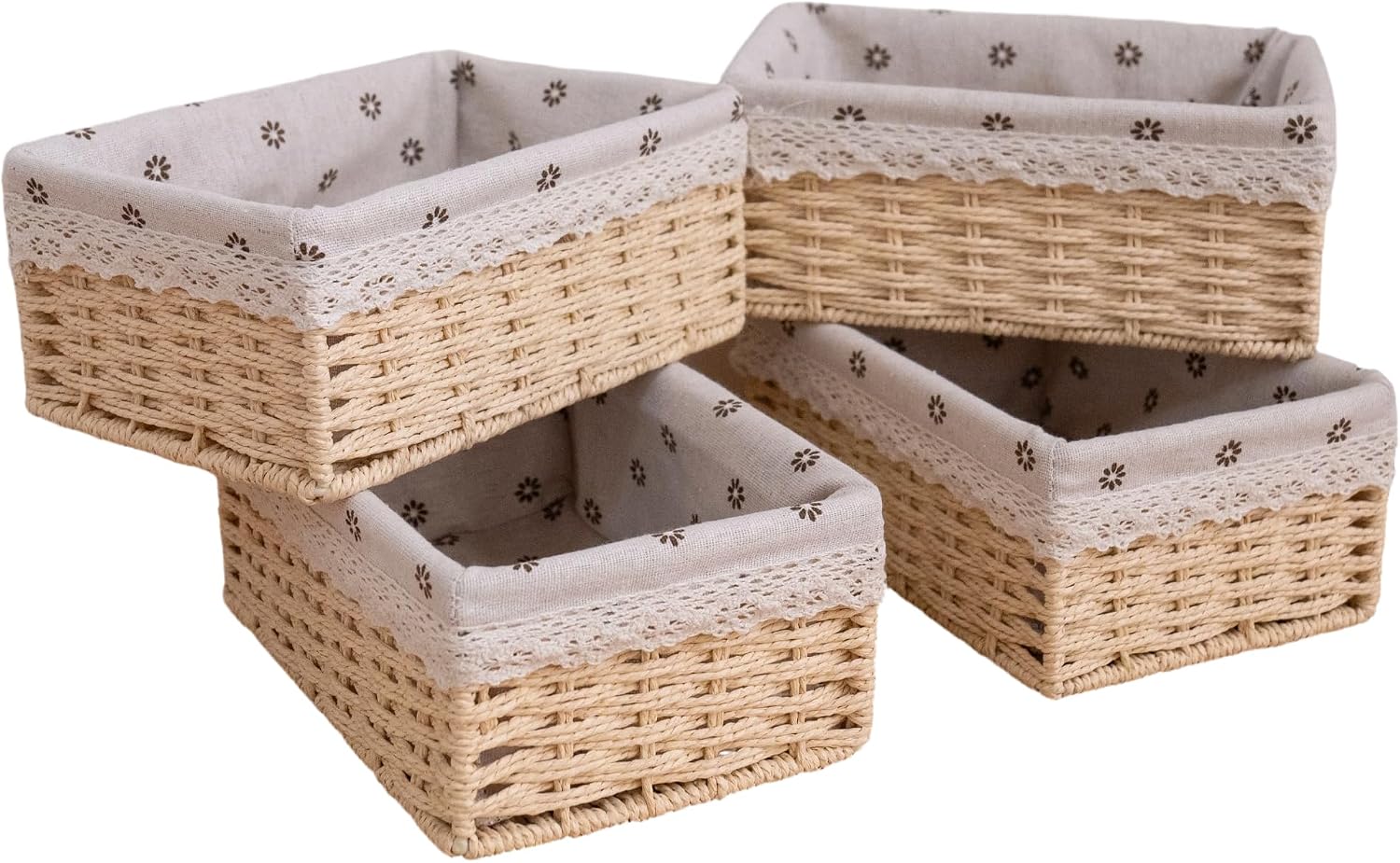 Handmade Woven Paper Rope Storage Baskets / Beige / Set of 4