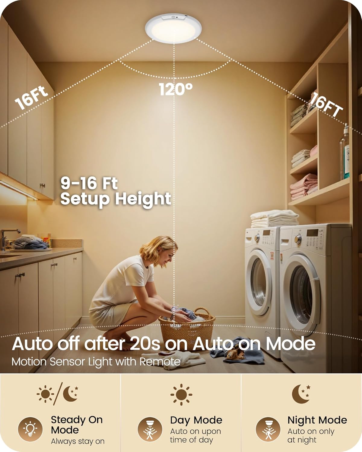 2 Pack Rechargeable Motion Sensor Ceiling Lights with Remote, Wireless Ceiling Light Battery Operated, Magnetic, 3CCT