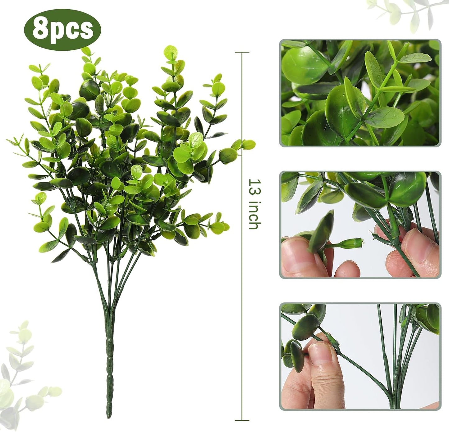 8 Bundles Artificial Bushes Greenery Plants Stems Faux Shrubs Boxwood Plants / Green / Set of 8