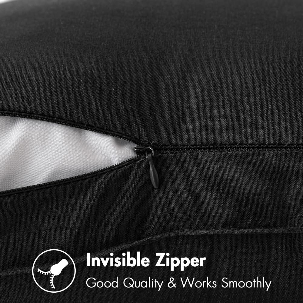 Decorative Linen Pillow Covers Boho Farmhouse Modern Soft Accent Throw / 18 x 18 / Black / Set of 2