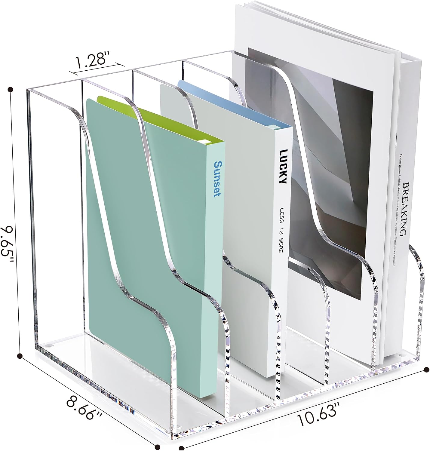 SANRUI Acrylic Desk Organizers, Clear Magazine File Holder, 5 Vertical Compartments A4 Folder Binder Holders Sorter