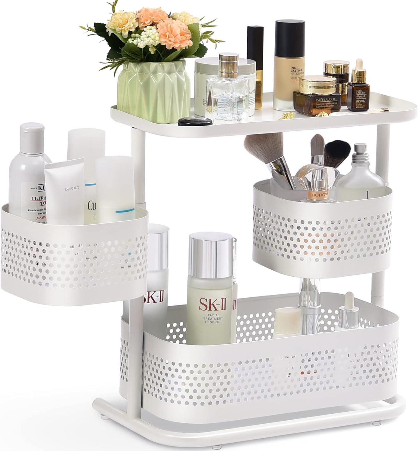 KINGRACK Metal Bathroom Counter Organizer，Rotating Countertop Storage Shelf | 3 Tier, Vanity Tray for Makeup &
