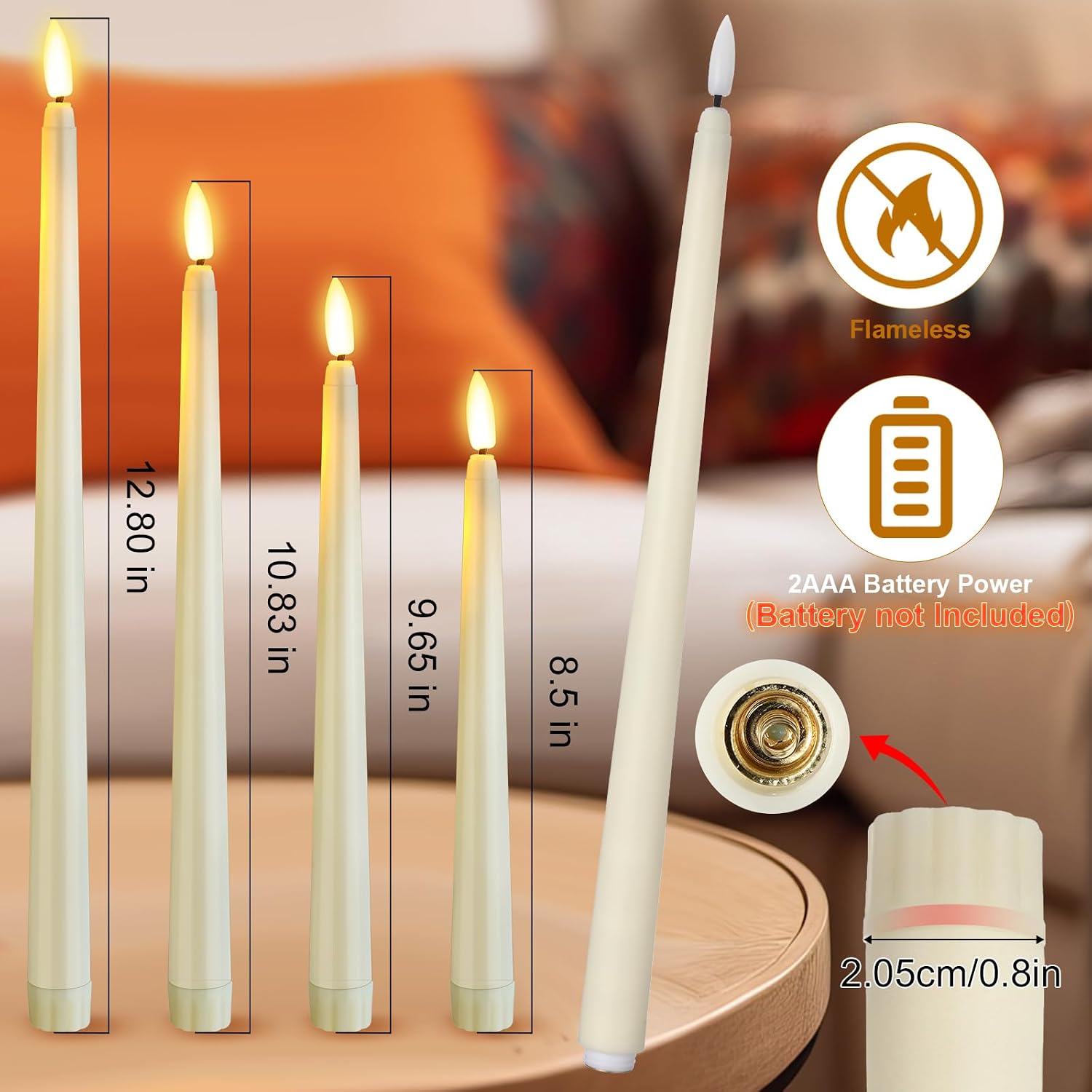 Rossesay 24 Pcs Flameless LED Taper Candles Battery Operated Candle 8.5", 9.65", 10.8", 12.8" Flameless Candlesticks