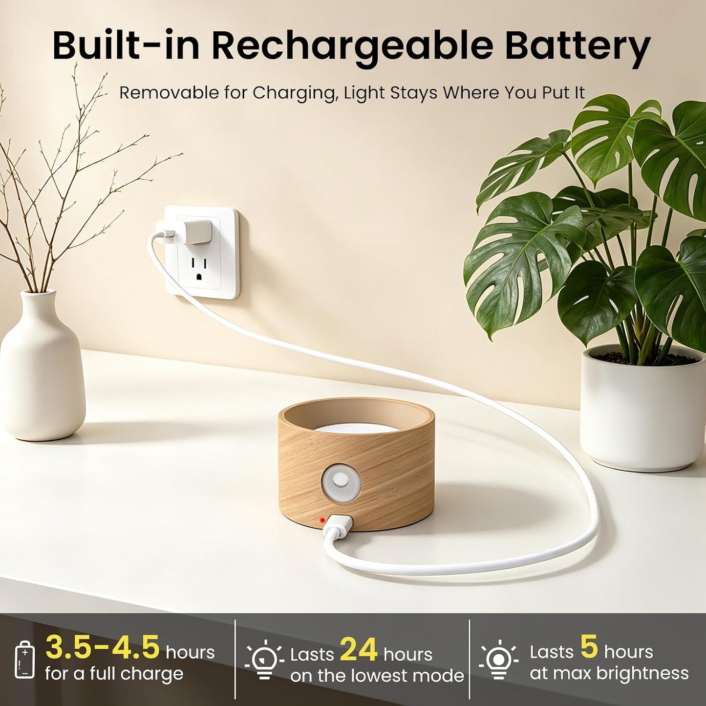 Koopala 2PACK LED Wall Lamps with Rechargeable Battery Operated, Wall Mounted Lights with 3 Brightness 3 Color Temp