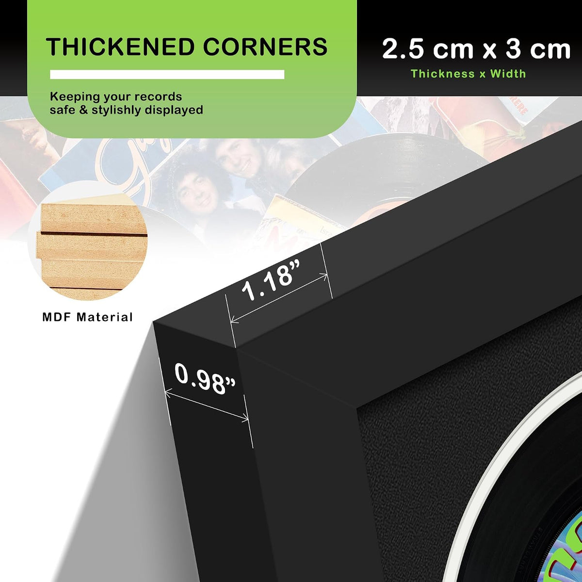 DUENPY 15.6x31.5 Vinyl Frame For 12.5x12.5 Cover Black White Mat | Displays 12.5x12.5 Album Cover Art, Supports Wall