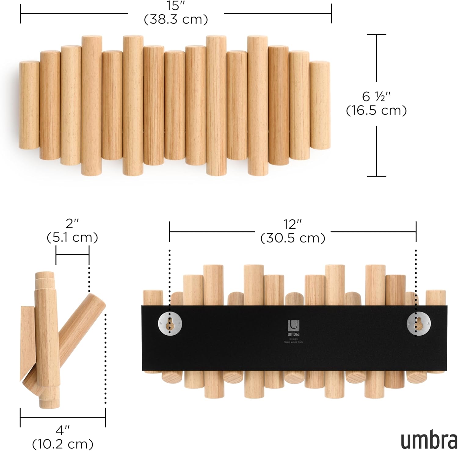 5 Flip-Down Wood Coat Hooks / Natural / 5-hook
