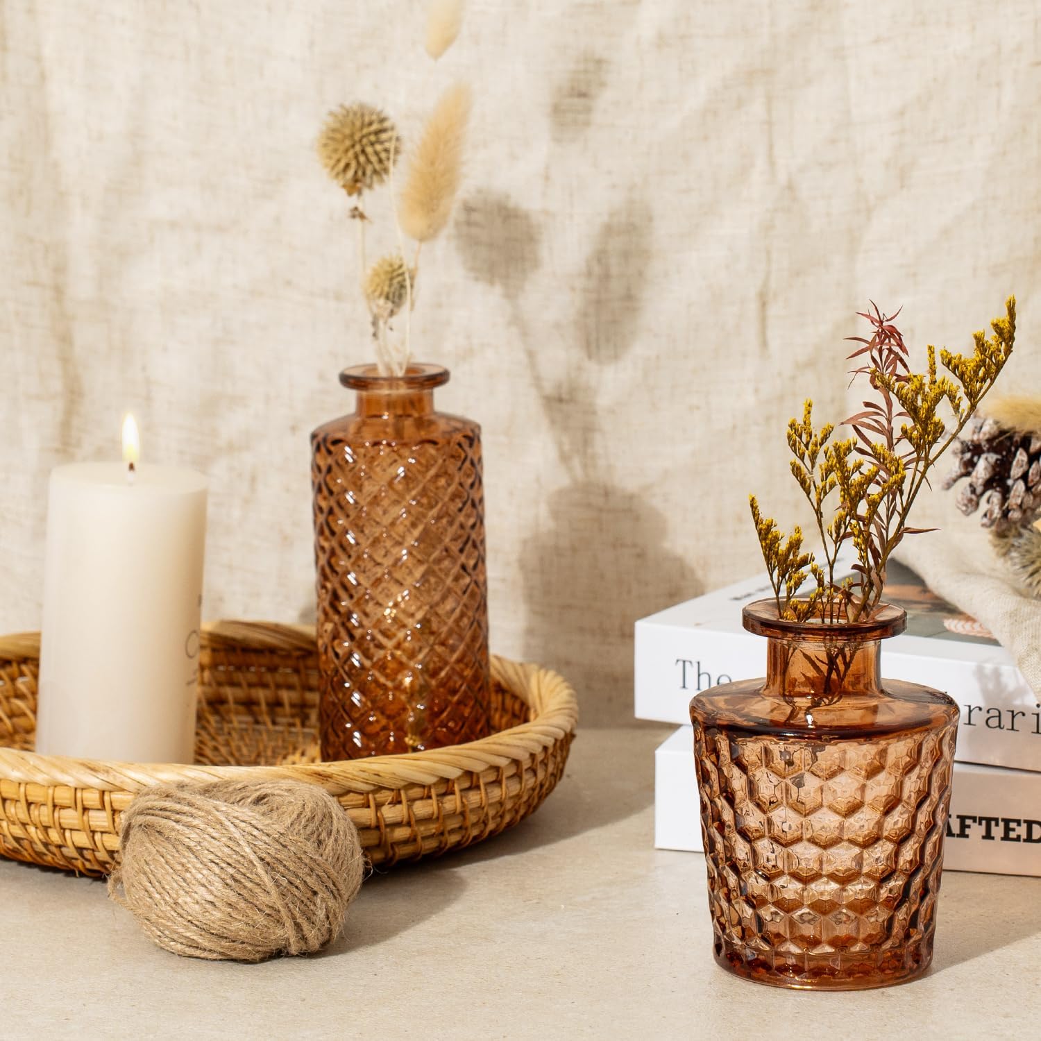 Glass Bud Vase Pcs / Amber / Clear / Set of 14