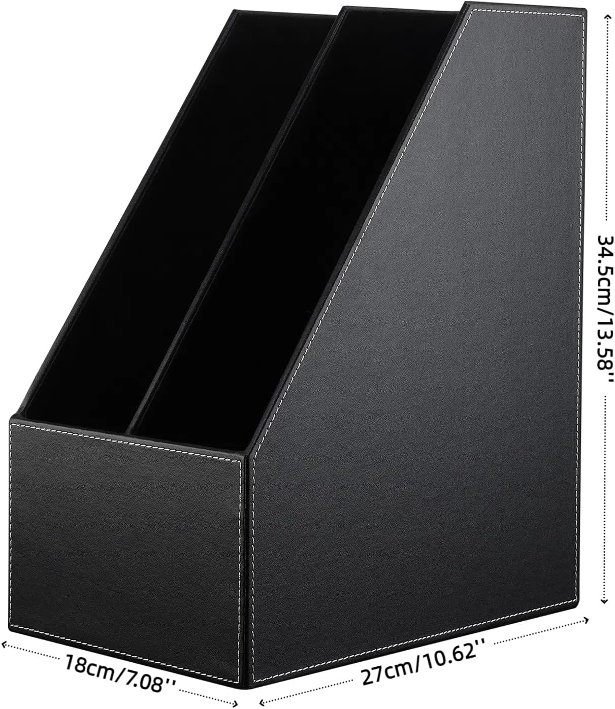 Wooden Leatherette Desktop File Folder Organizer and Document File Stand Journals Magazine Rack 2 Slots (black)