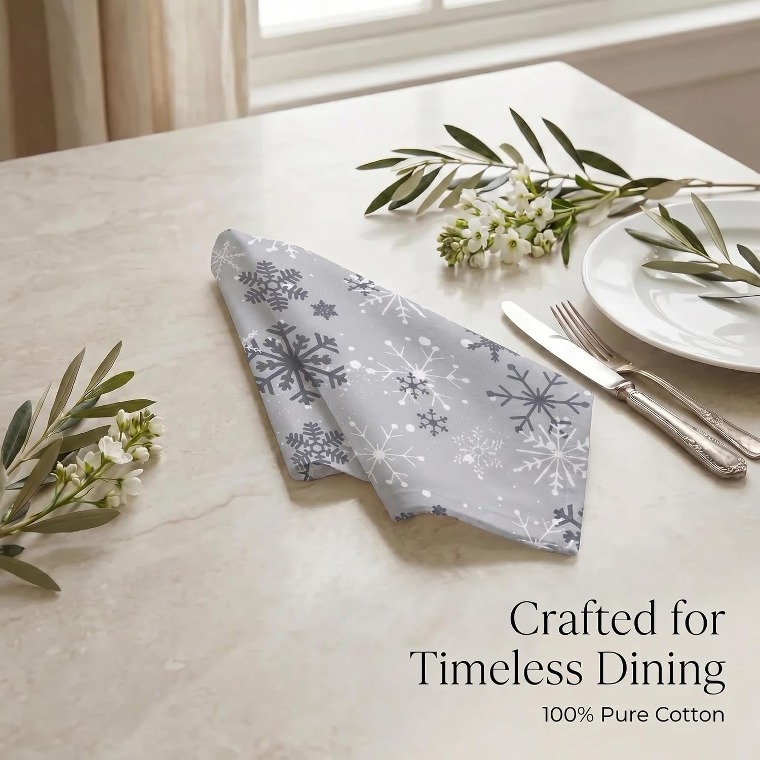 Urban Villa Cloth Napkins Cotton 20x20 (Set of 12) Grey Snow Flake