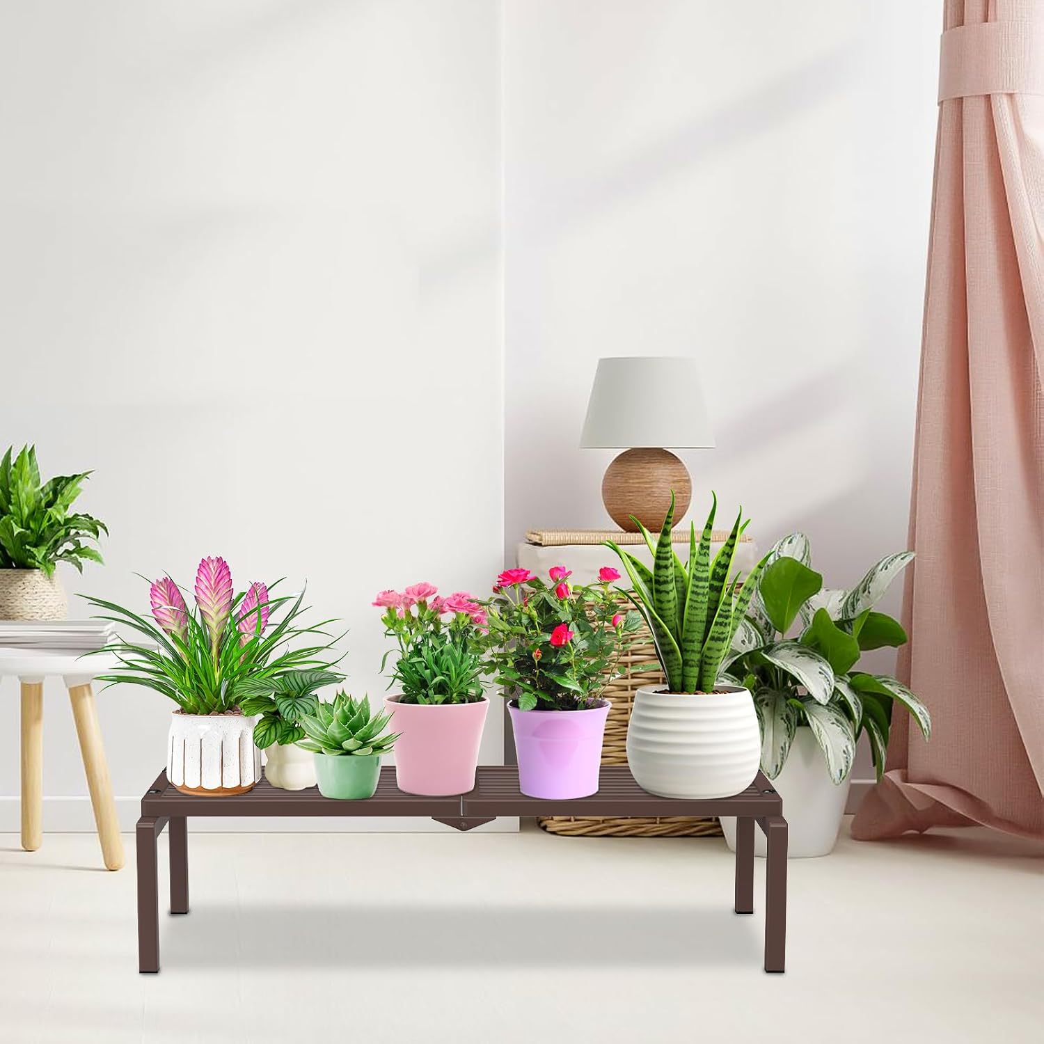1 Tier Metal Plant Stand Indoor Outdoor, Potted Multiple Flower Pot Holder Rack Plant Shelf, Heavy Duty Planter Display