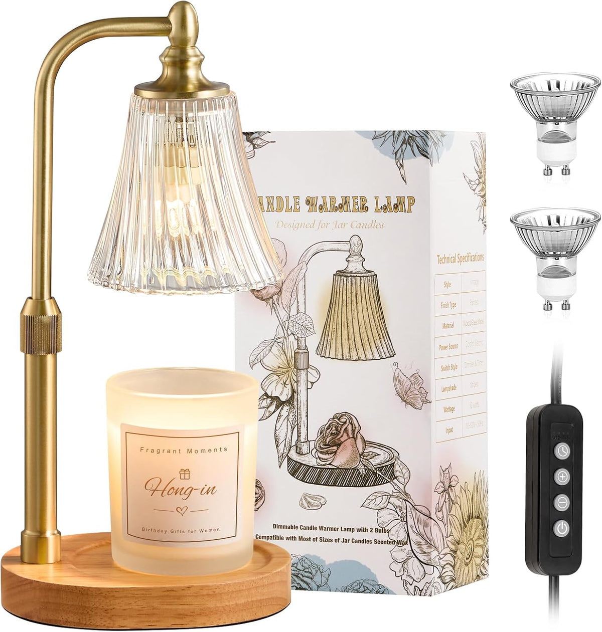 Hong-in Candle Warmer Lamp with Timer,Birthday Gifts for Women Mom Sister | Adjustable Height,Dimmable,Wax Melt Warmer