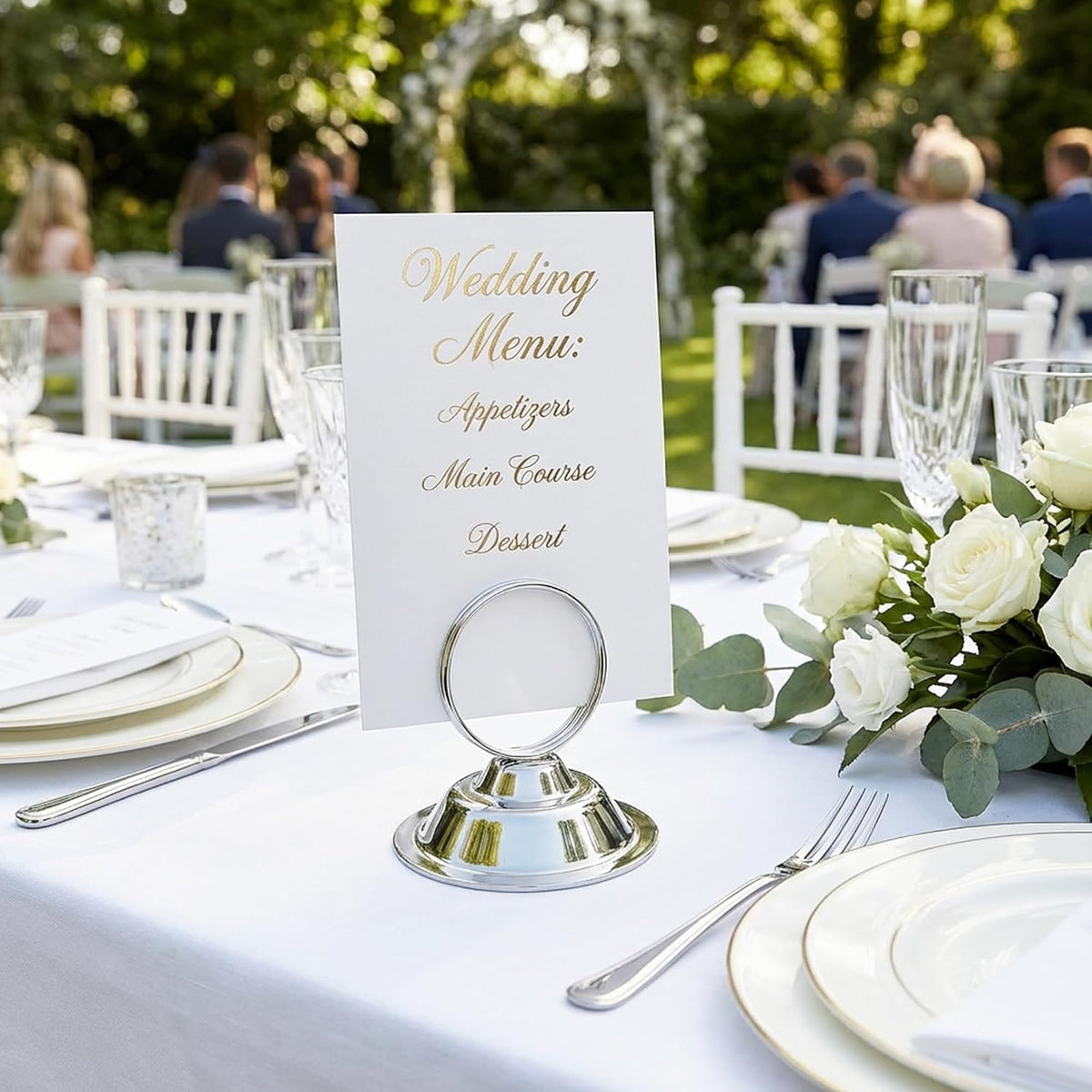 ERYTLLY 16 PK Place Card Holders Table Card Holder Steel Card Holders for Weddings,Birthdays,Photos, Memo Notes