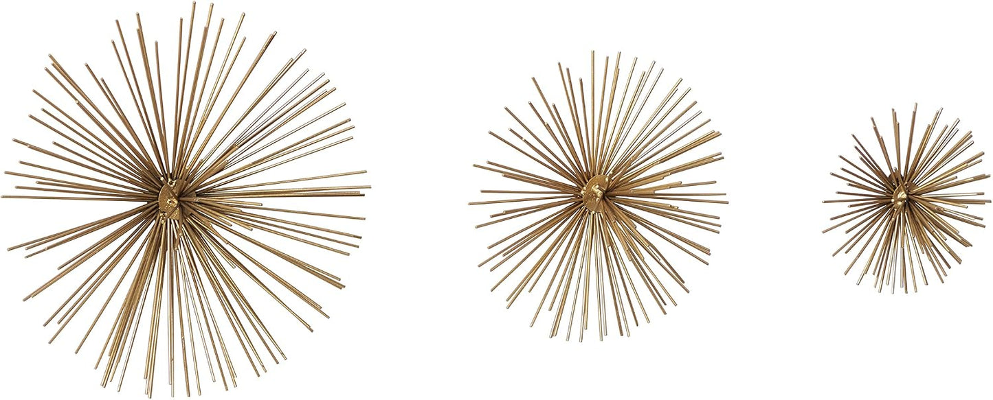Deco 79 Metal Starburst 3D Short Spike Wall Decor / Gold / 12"L x 3"W / 12 Inch / Set of 3