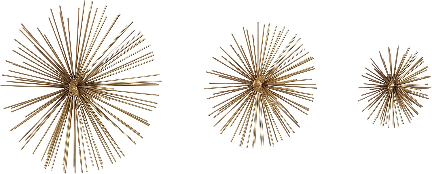 Deco 79 Metal Starburst 3D Short Spike Wall Decor / Gold / 12"L x 3"W / 12 Inch / Set of 3