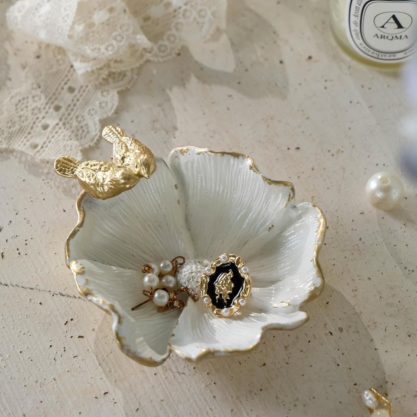 Vintage Jewelry Dish Tray / White