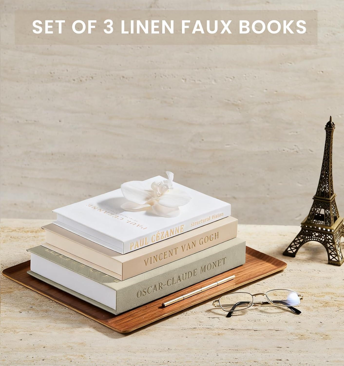 Faux Decor Book Storage Box for Decoration / Green/beige/white / Set of 3