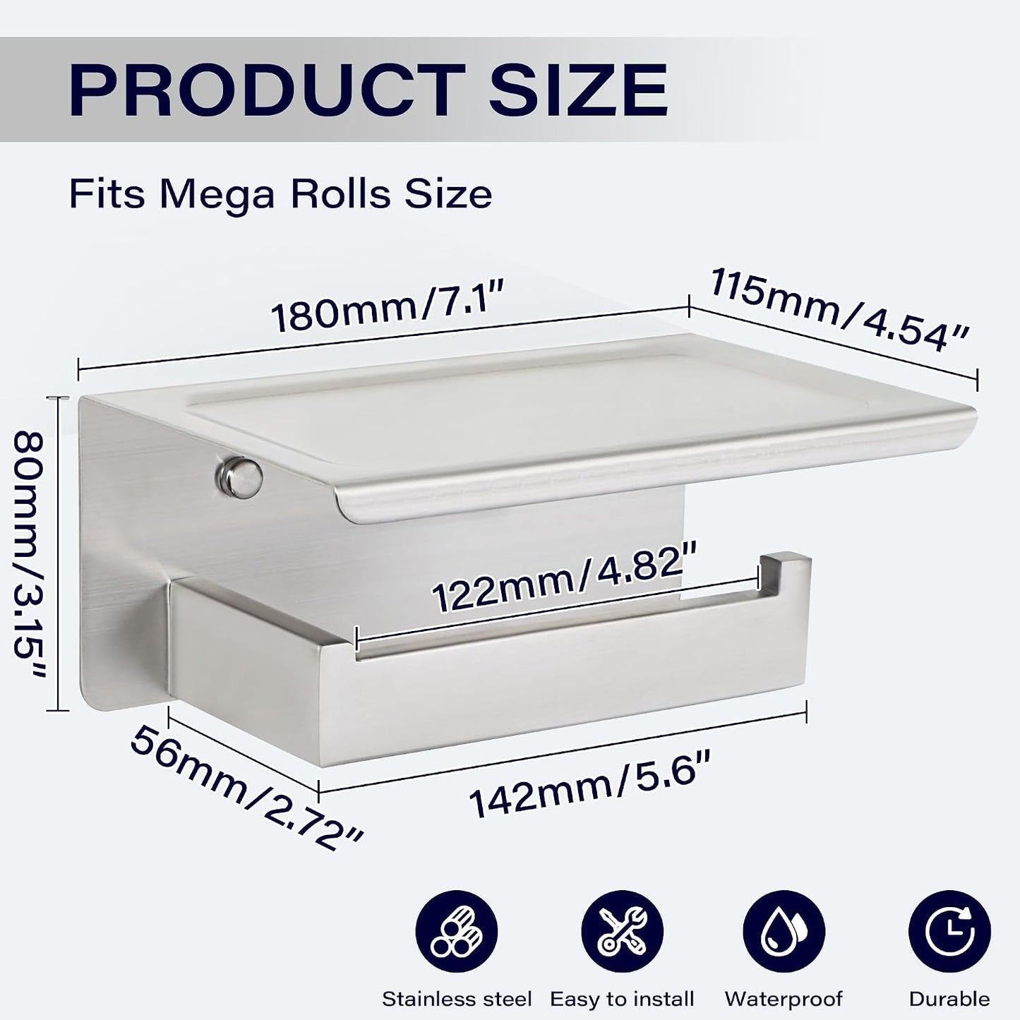 Alise Toilet Paper Holder,Bathroom Tissue Holder with Shelf,Brushed | SUS304 Stainless Steel Toilet Paper Roll Holder