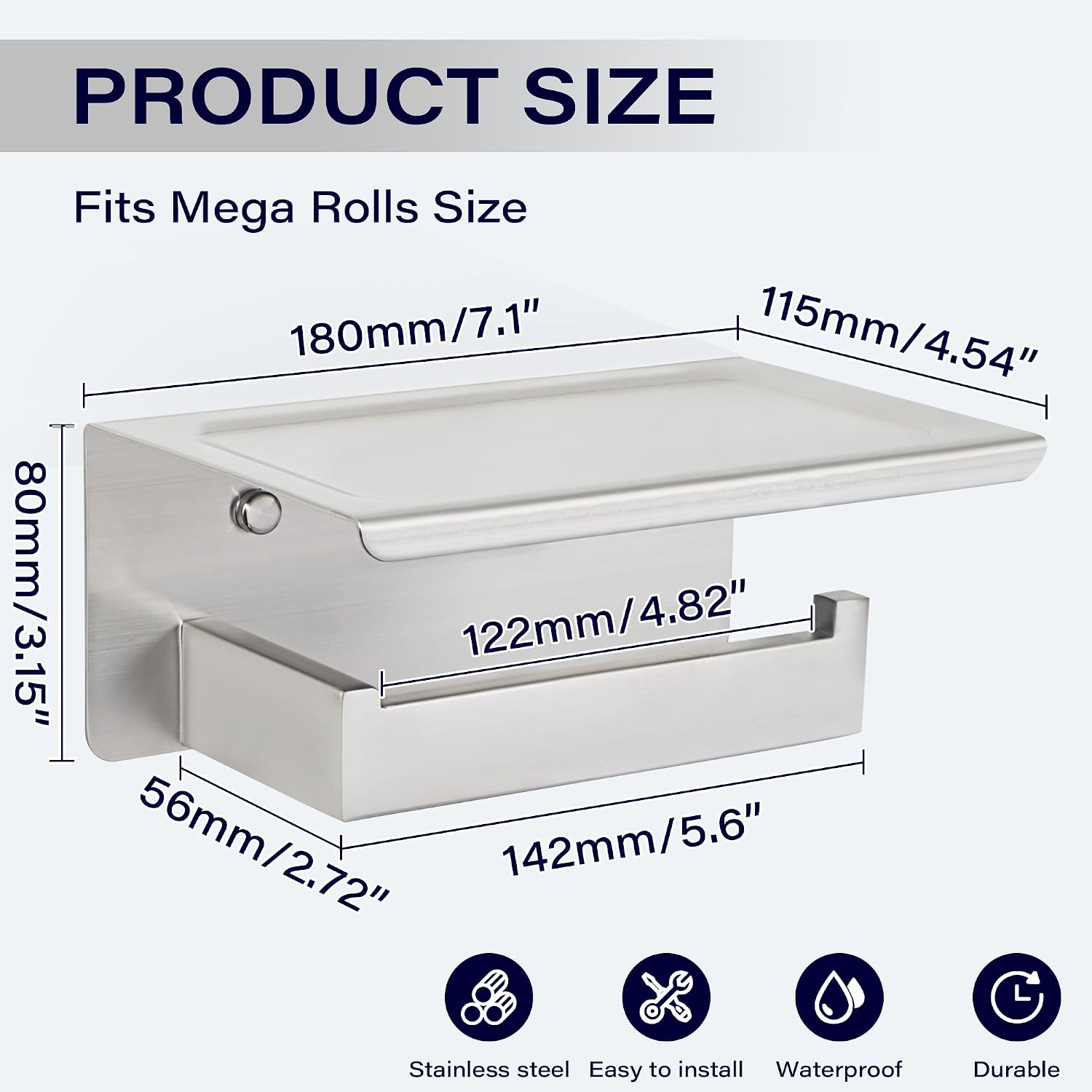 Alise Toilet Paper Holder,Bathroom Tissue Holder with Shelf,Brushed | SUS304 Stainless Steel Toilet Paper Roll Holder