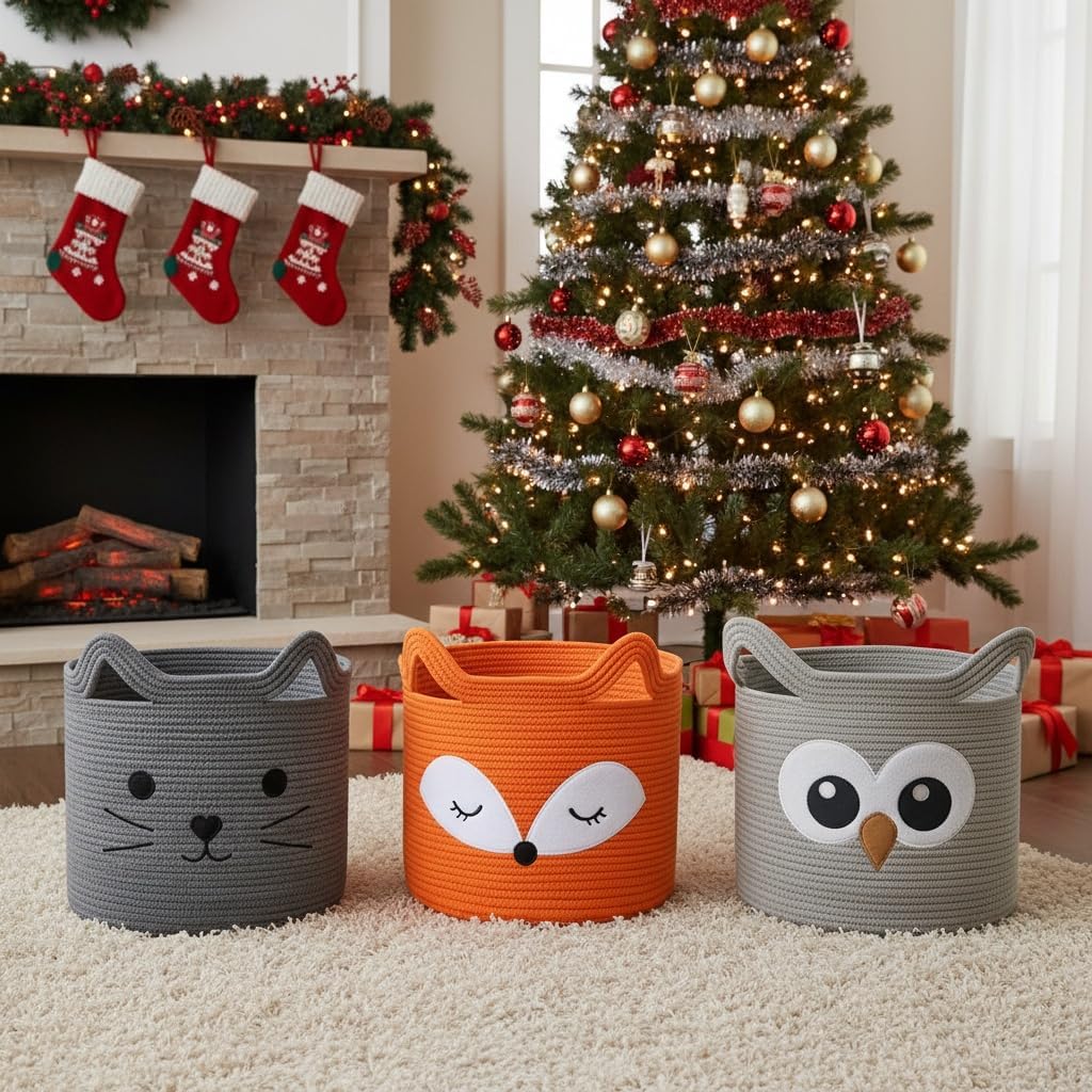 Owl Storage Basket for Gift Foldable Nursery Animal Toy Basket / Light Grey / Grey Owl