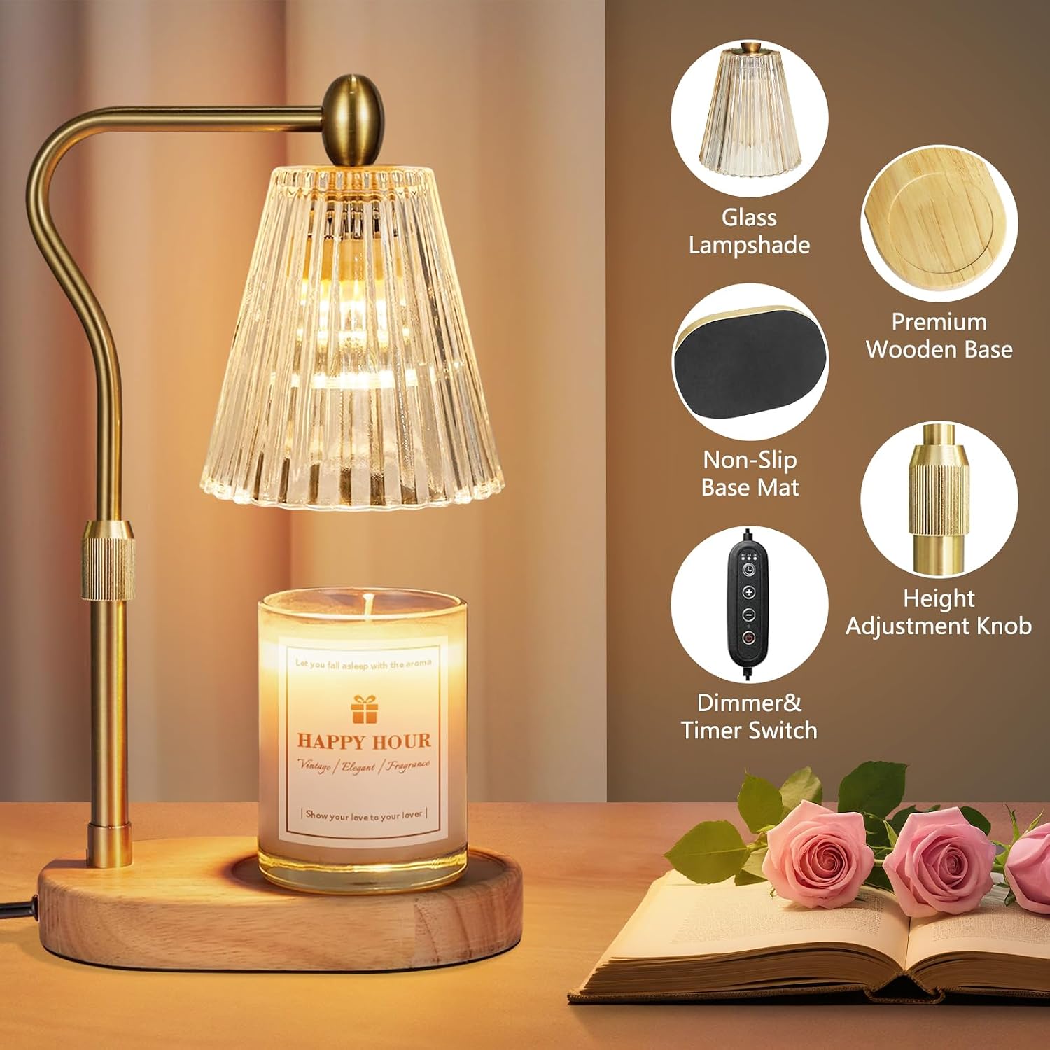 Imenlox Candle Warmer Lamp, with Timer and Dimmer, Adjustable Height, for Mom, Christmas Birthday Gifts for Women