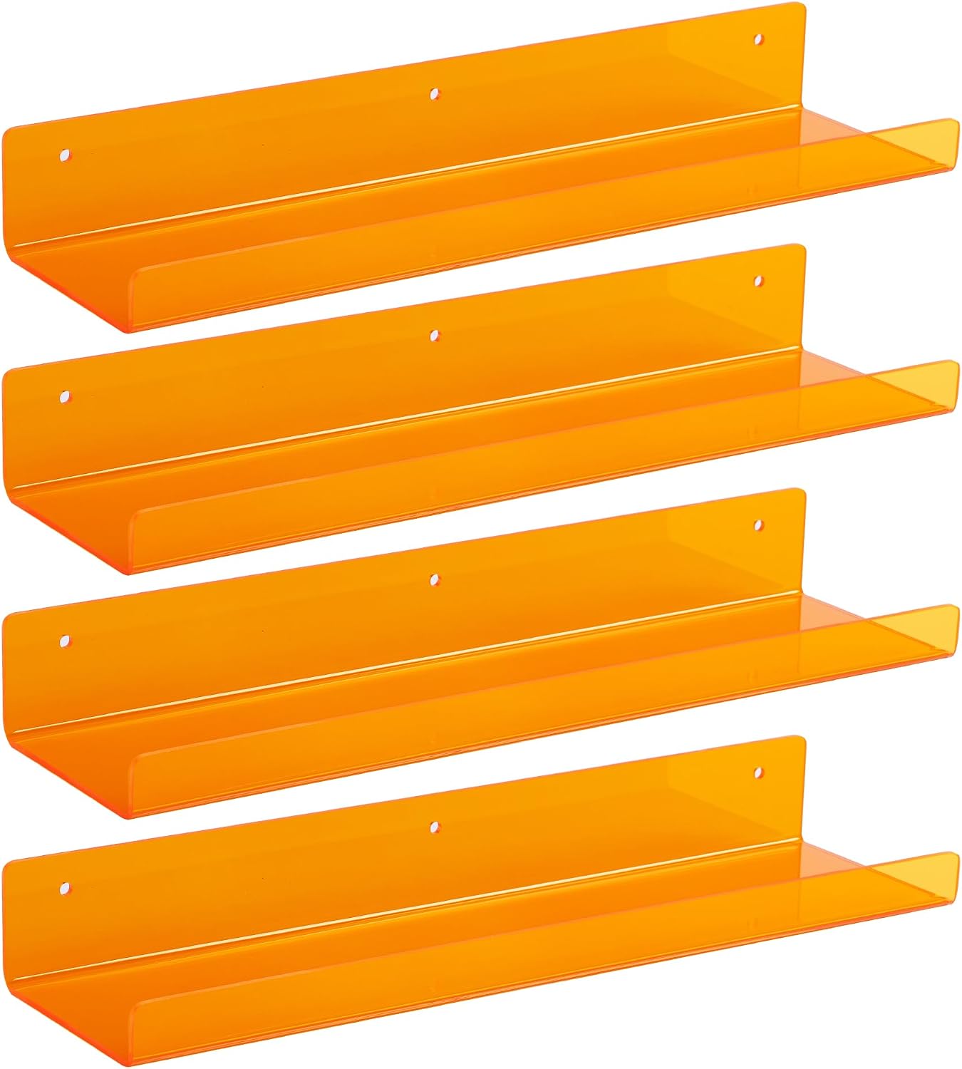 upsimples 4 Pcs 15" Acrylic Shelves for Wall Decor and Display, Orange | Cute Floating Shelf for Perfume, Skincare