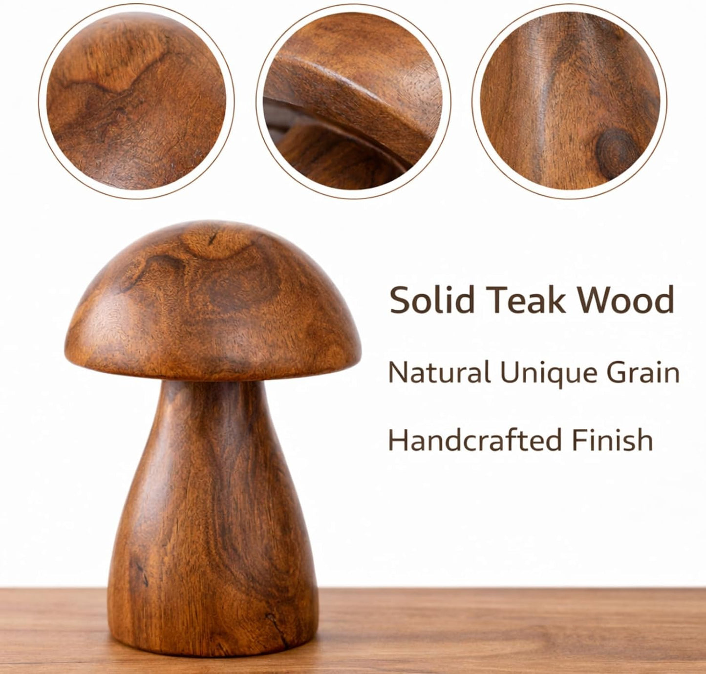 Boho Tabletop Figurine / Handmade Teak Wood Mushroom Decor Statue