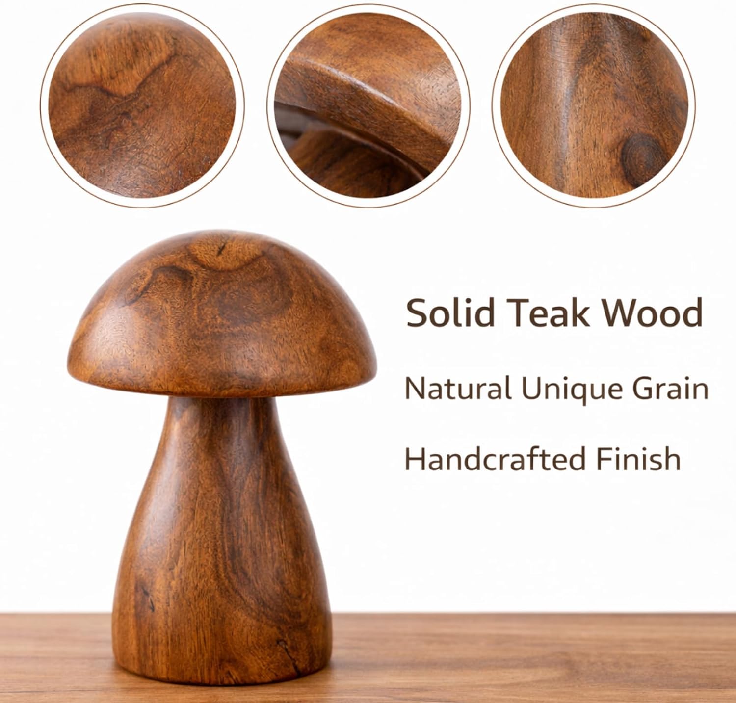 Boho Tabletop Figurine / Handmade Teak Wood Mushroom Decor Statue