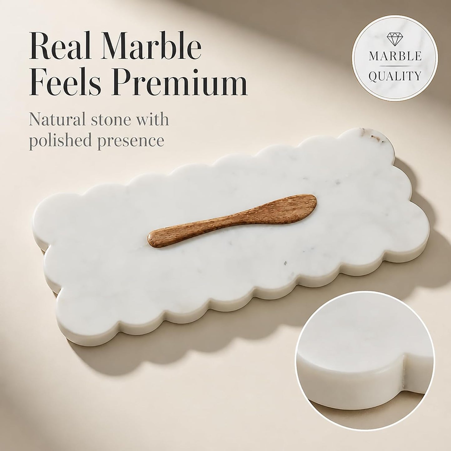 Scallop Marble Board Set / White / 12 x 5