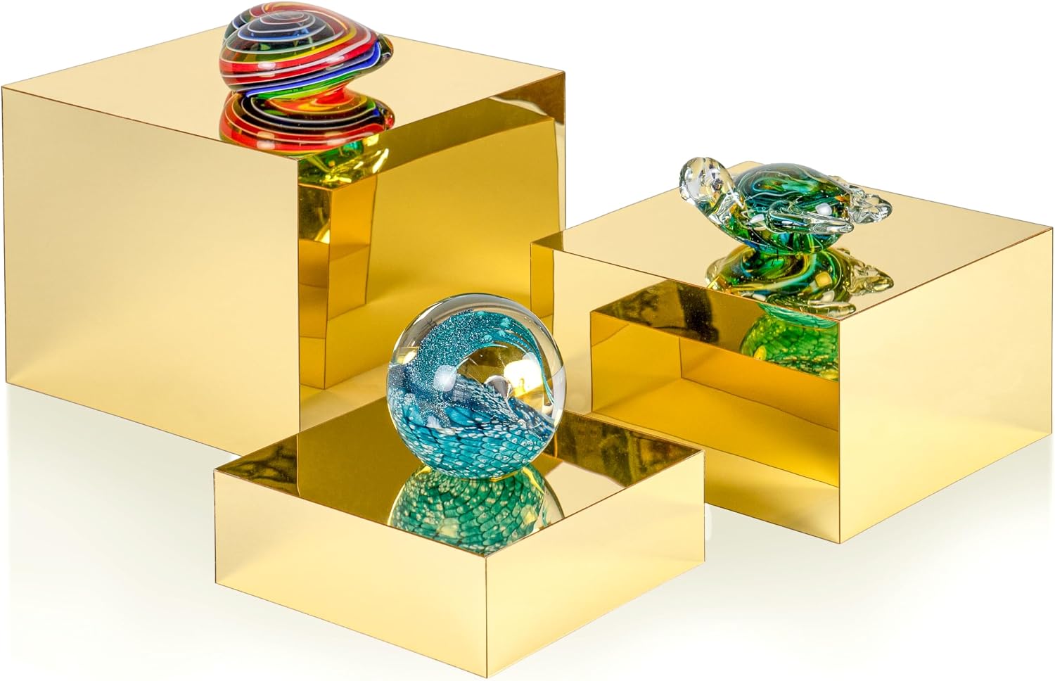 Red Co. Set of 3 Glossy Gold Acrylic Cube Display Nesting Risers with Hollow Bottoms - 2 Pack